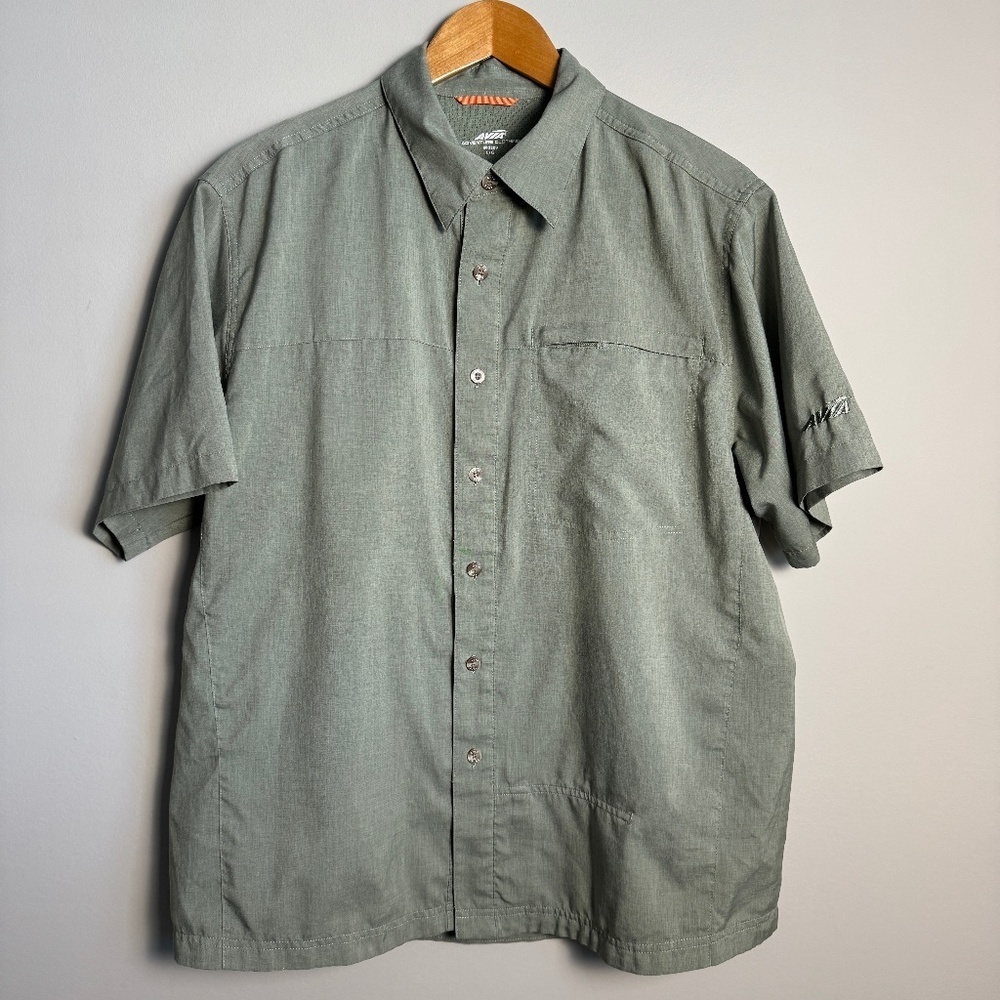 AVIA Adventure Clothing Men's Short Sleeve Performance‎ Button Up Shirt Green L
